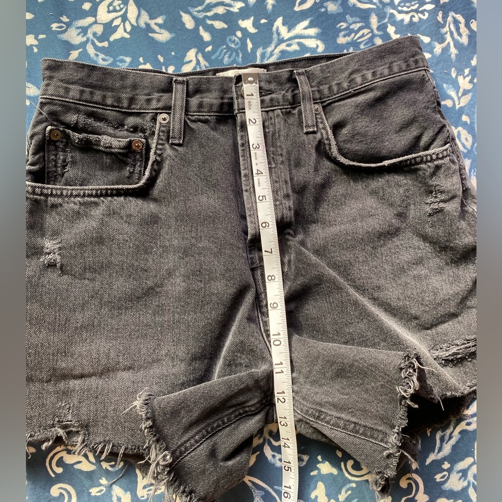 Agolde Black Distressed High-Rise Denim Shorts - Picture 6 of 10